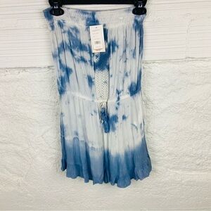 NWT KIWI + PUNCH strapless blue tie dye boho lightweight romper size small
